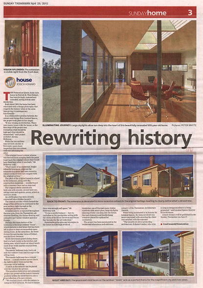 News Feature - Liminal Spaces - Patrick Street Residence featured in Sunday Tasmanian