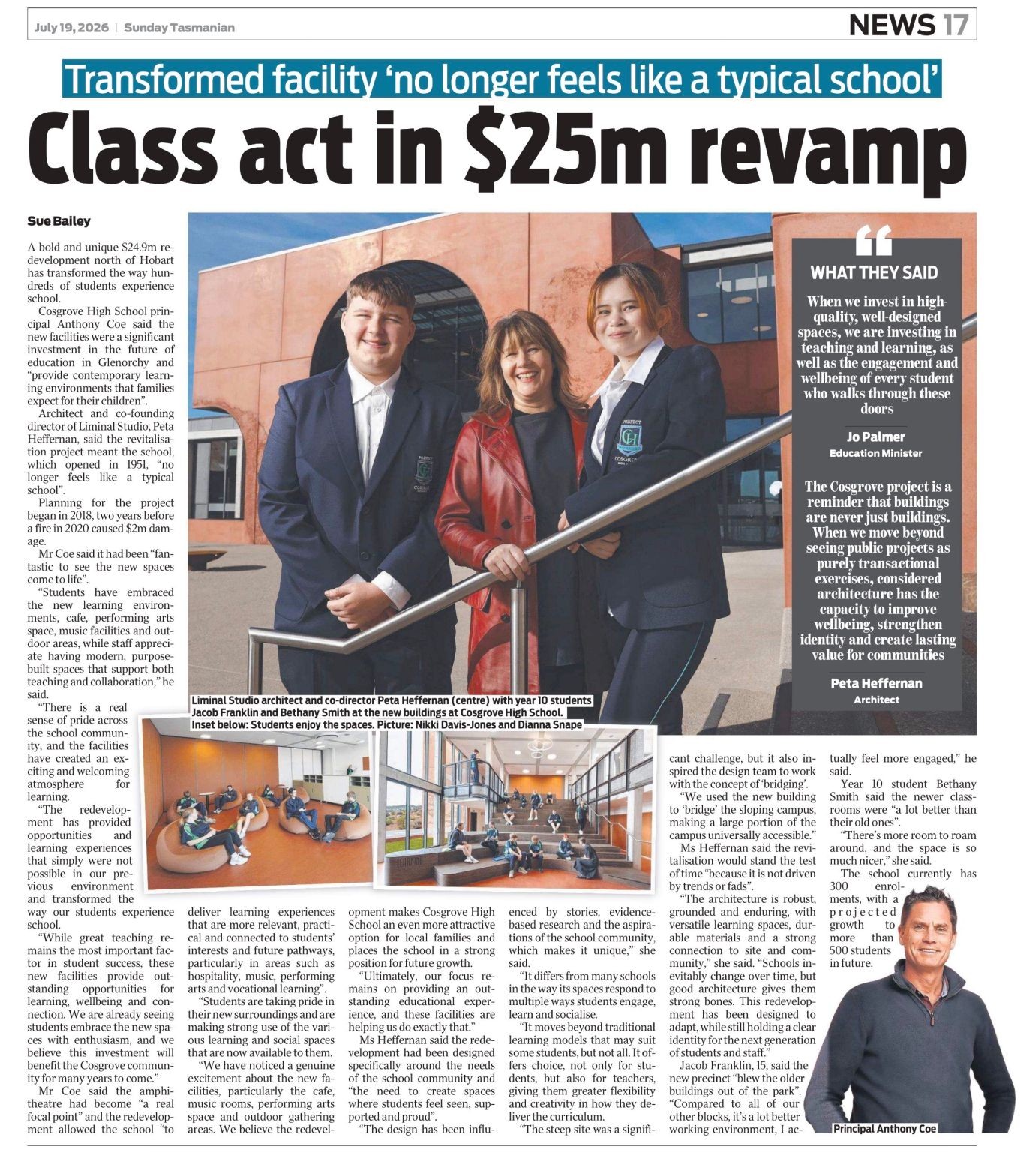 Sunday Tasmanian Cosgrove High School Revitalisation