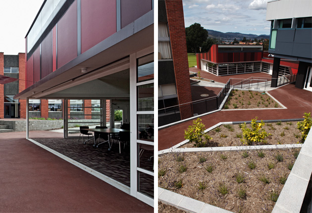 Ogilvie High School Student Centre, entrance open and from a distance